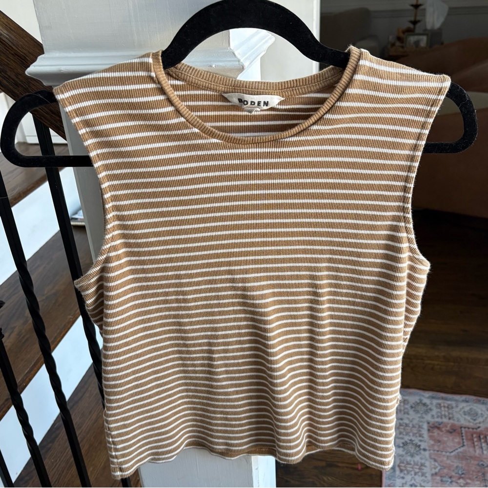 Boden Striped Tank Top in Camel and White